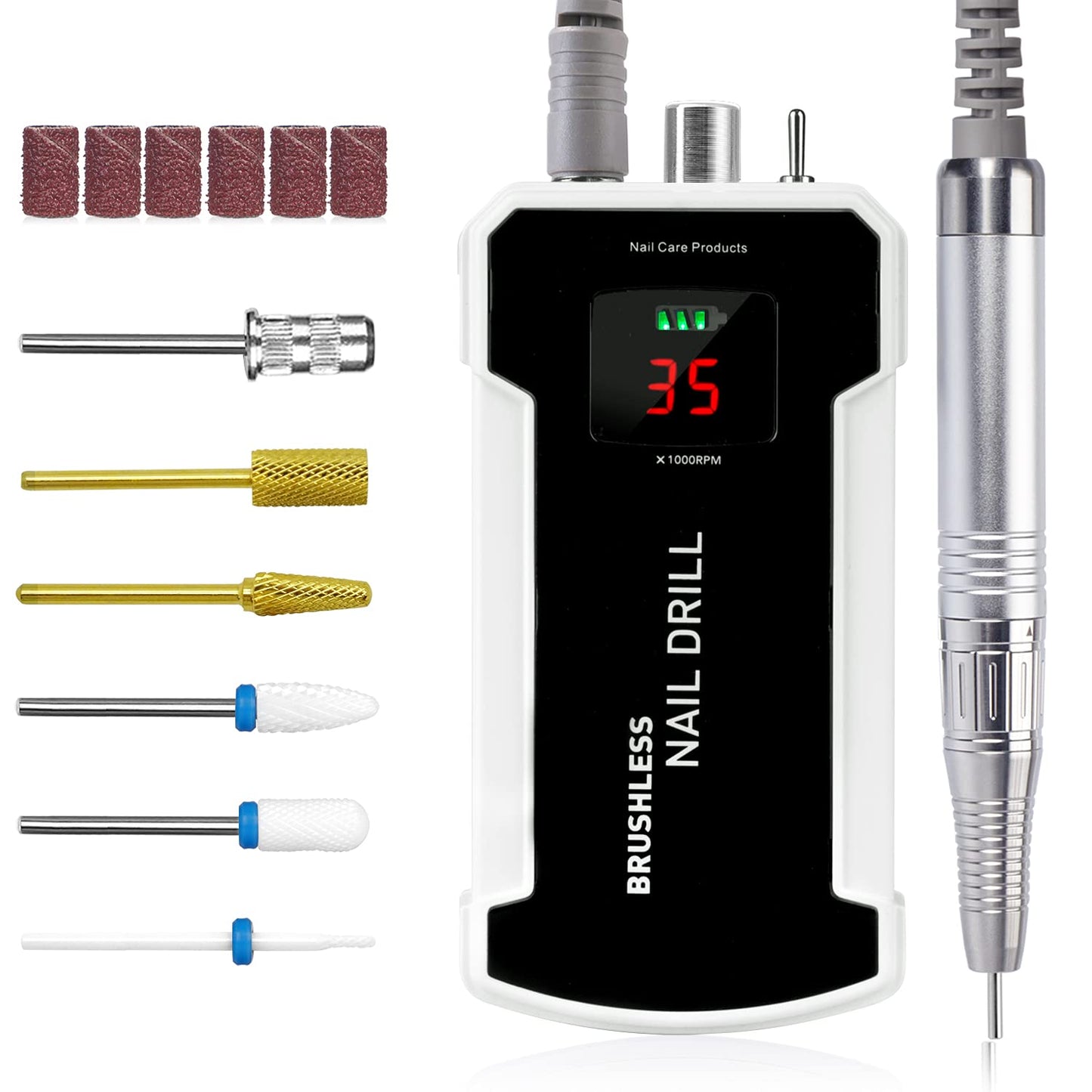 Professional Nail Drill Machine, IMENE 35,000RPM Portable Brushless Nail Drills Rechargeable E-File Nails Drill Perfect for Acrylic, Gel, Natural Nails (Black)