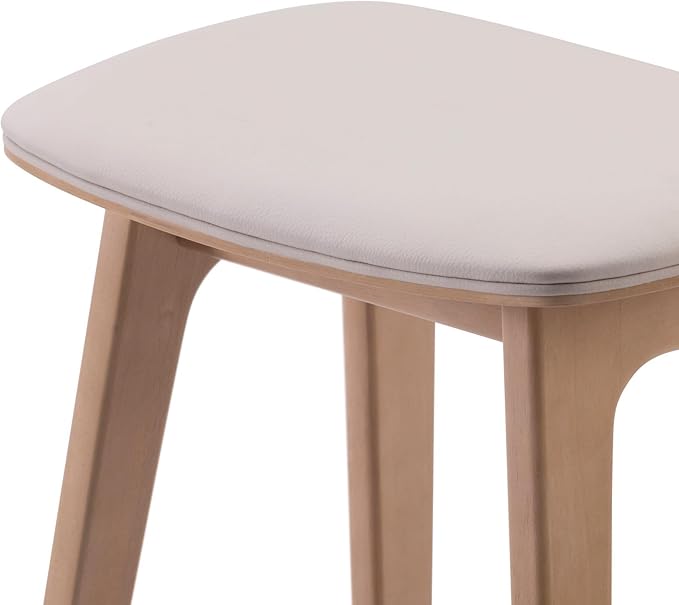 Plank+Beam Beryl Counter Height Stool - Mid-Century Modern Rubberwood Bar Stool with Faux Leather Seat, Metal Footrest, Easy Assembly, 2-Pack, Blonde/Sesame