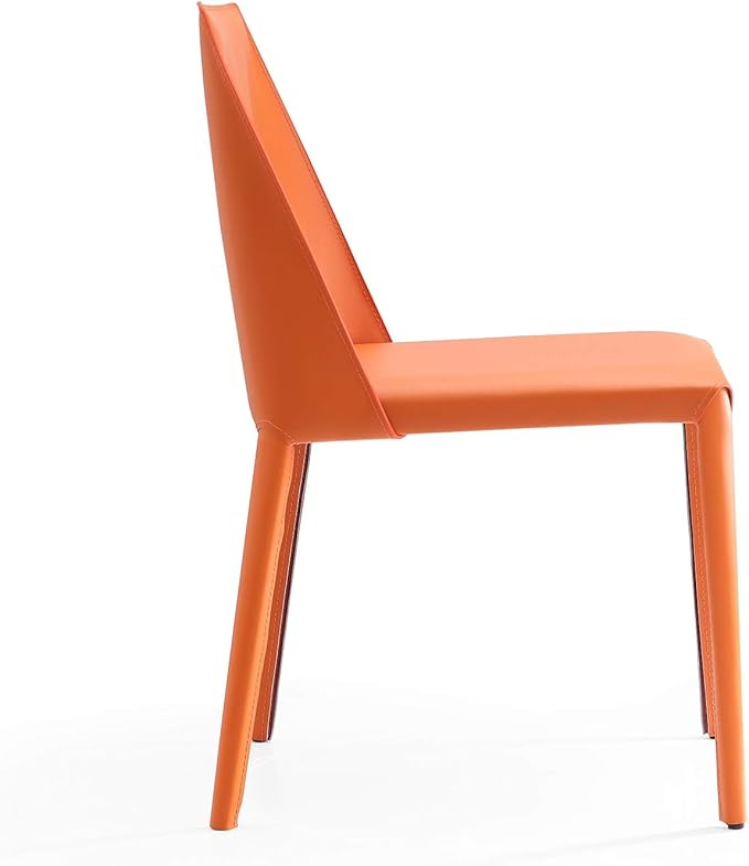 Manhattan Comfort Paris Modern Saddle Leather Dining Chairs, Metal Frame, Comfortable Padded Seat, Fully Assembled Kitchen Accent Furniture, Set of 2, Set of 2, Coral