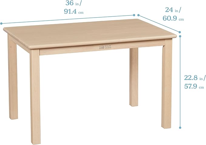 ECR4Kids 24in x 36in Rectangular Hardwood Table and Chair Set, 12in Seat Height, Kids Furniture, Antique White