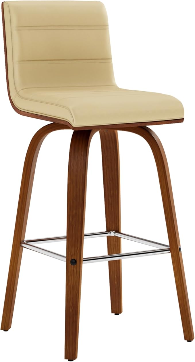 Armen Living Vienna 26" Swivel Counter Stool in Walnut Wood Finish with Cream Faux Leather - Set of 4