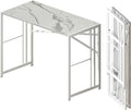Folding Computer Desk 40 inch Writing Gaming Computer Camping Desk, No Assembly Required Home Office Table, White Marble