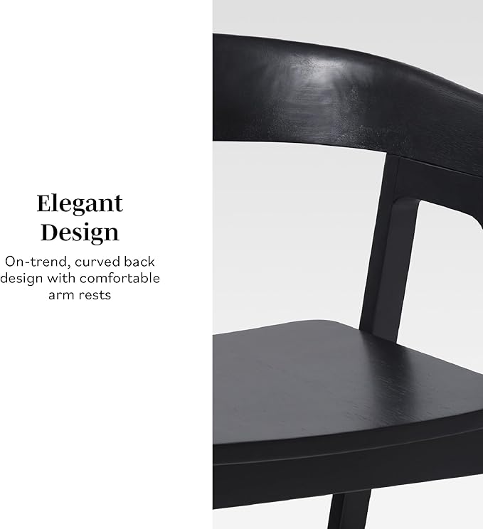 Walker Edison Ezra Modern Solid Wood Rounded Back Dining Chair - Black (Set of 2)