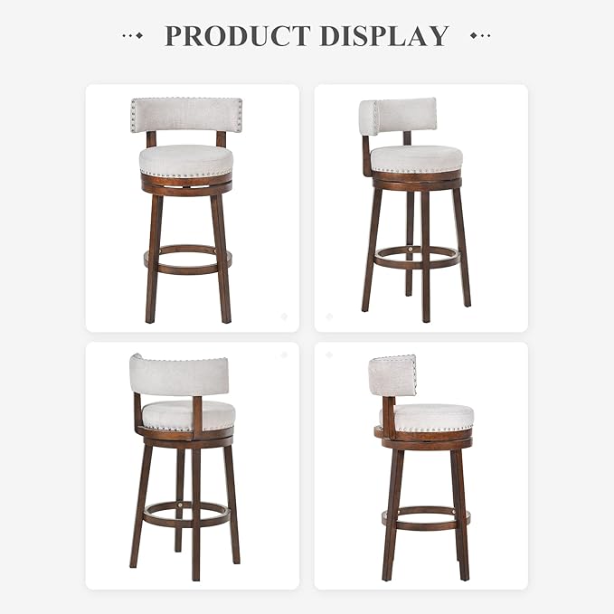 COLAMY Swivel Bar Stools Set of 4, Swivel Counter Height Barstools, 30 Inch Upholstered Barstools for Kitchen Island Dining Room Bar, Beige