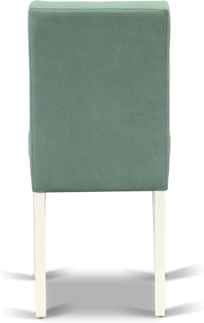 East West Furniture VAAS5-LWH-43 5 Piece Kitchen Table Set contain A Wooden Table and 4 Willow Green Polyester Fabric Mid Century Chairs, Linen White
