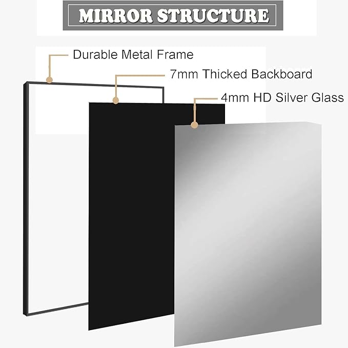 Bathroom Mirror, 30x48 Inch, Black Frame, Rectangle, Wall Mounted, Metal Framed Vanity Mirror, Modern, Hangs Horizontal Or Vertical