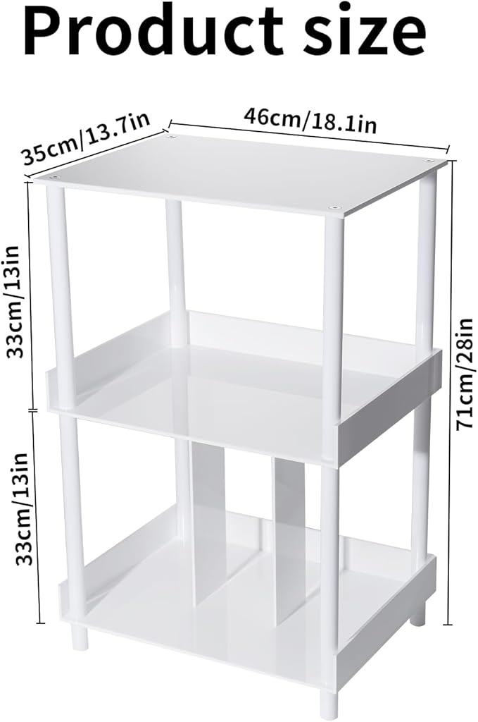 Antilope 18x14 White Acrylic Record Player Stand with Vinyl Storage, 3 Tiers Turntable Stand Holder Up to 200 Albums, Large Record Player Table Cabinet Organizer for Living Room Bedroom Corner