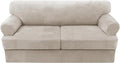 H.VERSAILTEX Sofa Cover 3 Piece T Cushion Sofa Slipcovers Thick Velvet Couch Cover Stretch T Cushion Sofa Covers for 2 Cushion Couch with 2 Individual T Cushion Covers Washable, Oatmeal