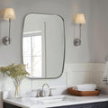 ANDY STAR Brushed Nickel Mirror, 28x36 Inch Stainless Steel Metal Frame Oblong Bathroom Mirror for Vanity, 1’’ Deep Wall Mounted Vertically/Horizontal