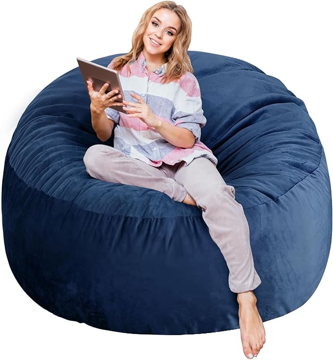 3 Ft Large Bean Bag Chairs for Adults/Teens with Memory Foam Filling, Comfy Bean Bag Sofa with Filler Included, Soft Dutch Velvet Fabric Beanbags,3 Foot, Navy