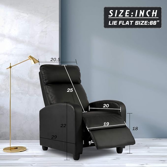 BestMassage | Recliner Chair | with 2 Point Massage Function | Black | with Lumbar Support, Adjustable Push Back, Wide Armrests, Footrest & Padded Seat | Easy Assembly | for Living Room, Home Theatre