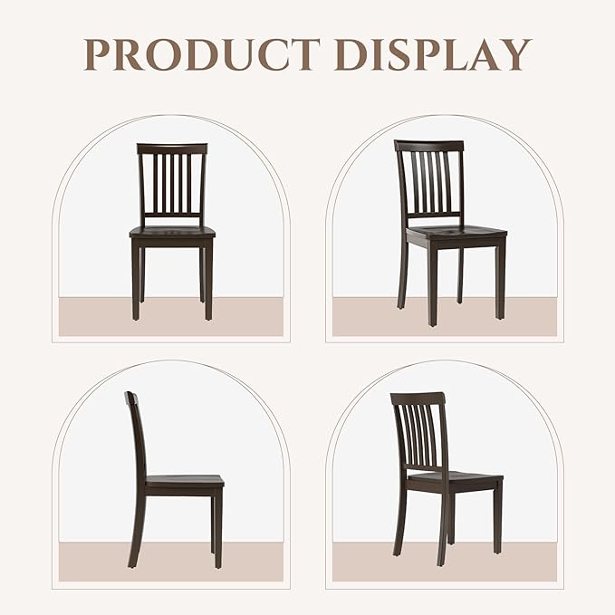 COLAMY Wooden Dining Chairs Set of 2, Solid Rubberwood Kitchen & Dining Room Chairs,Windsor Style Seating, Rustic Dining Table Chairs, Non-Slip Foot Pads, Farmhouse & Traditional Seating,Dark Brown