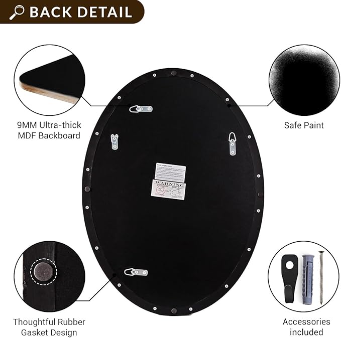ANDY STAR Bronze 22x30 Oval Bathroom Mirror, Sturdy Stainless Steel Frame, Anti-Scratch Glass, Modern Brushed Bronze Finish, Easy Wall Mount