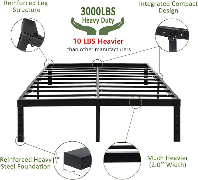45MinST 18 Inch Platform Bed Frame/Easy Assembly Mattress Foundation / 3000lbs Heavy Duty Steel Slat/Noise Free/No Box Spring Needed,King