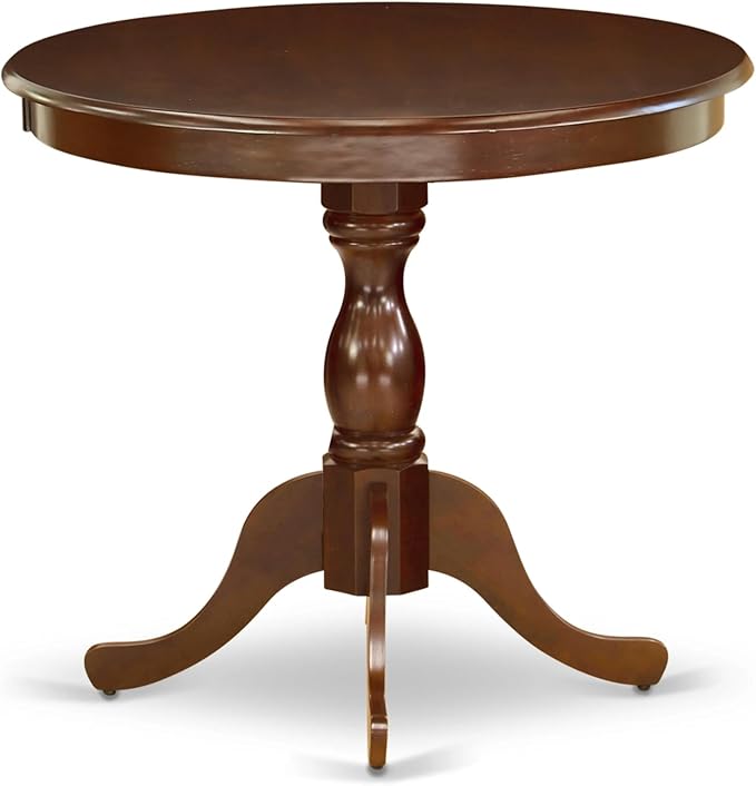 East West Furniture AMSI3-MAH-35 3 Piece Dining Room Table Set Contains a Round Kitchen Table with Pedestal and 2 Doeskin Linen Fabric Parson Dining Chairs, 36x36 Inch, Mahogany