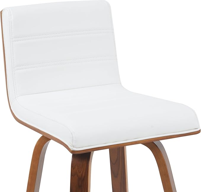 Vienna Modern Counter Height Swivel Bar Stool with Snow White Faux Leather Seat and Walnut Finished Wood Frame Set of 2