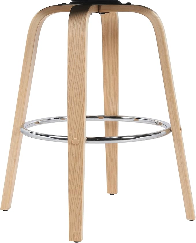Sonia Modern Swivel Bar Height Stool with Blue Upholstered Seat and Patterned Oak Wood Finish Set of 2