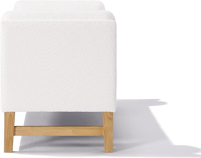Merax Boucle Upholstered Storage Ottoman Bench 50.8" End of Bed Bench with 2 Round Pillows & Solid Wood Legs, Ample Hidden Storage Space, for Entryway Bedroom, Ivory