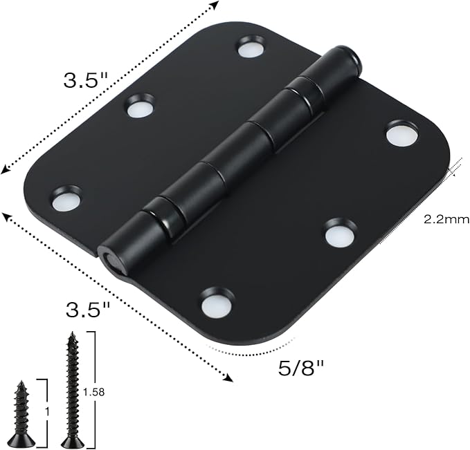 36 Pack Ball Bearing Matte Black Door Hinges 3.5 Inch 5/8" Radius Round Anti Squeak Interior 3-1/2"Flat Bifold Standard Bedroom Indoor for Doors 3 ½" House Home Hardware Decor Accessories Must Have