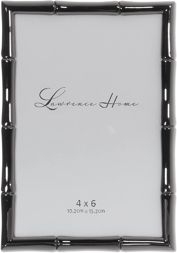 Lawrence Frames 4x6 Black Polished Metal Picture Frame with Bamboo Design