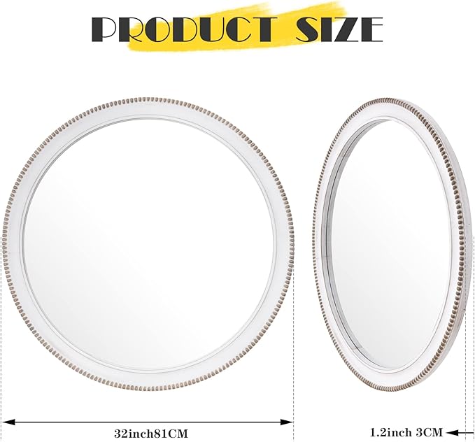 sawsile Wood Circle Mirror,Rustic Farmhouse Wall Mirror 32 inch Round Morden Decoration Wood Large Mirror White Accent Mirror for Bedroom,Living Room