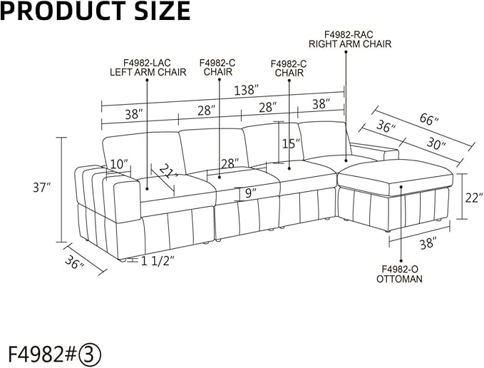 L Shaped Sectional Couches for Living Room, Modular Sectional Couch with Ottoman & Chaise, Modern Lounge Living Room Furniture Sofa for Adults, Dark Grey