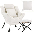 Lazy Chair with Ottoman, Modern Large Accent Lounge Chair with a Pillow, Leisure Sofa Armchair with Ottoman, Reading Chair with Footrest for Bedroom, Living Room, Dorm Room,Peach Beige