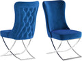 Ottomanson Royal Dining Chairs Set of 4 – Upholstered Tufted Microfiber, Assembled, Silver Metal Legs, Beech Wood Frame, 350 lb Capacity, Blue