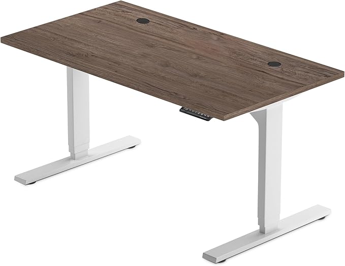 Progressive Desk Stand Up Adjustable Height Electric Standing Desk - 60"x30" Dual Motor, Computer Workstation Sit Stand Table for Home Office - Light Walnut, White Frame