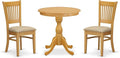 East West Furniture ESVA3-OAK-C 3 Piece Dining Table Set for Small Spaces Contains a Round Dining Room Table with Pedestal and 2 Linen Fabric Upholstered Chairs, 30x30 Inch, Oak