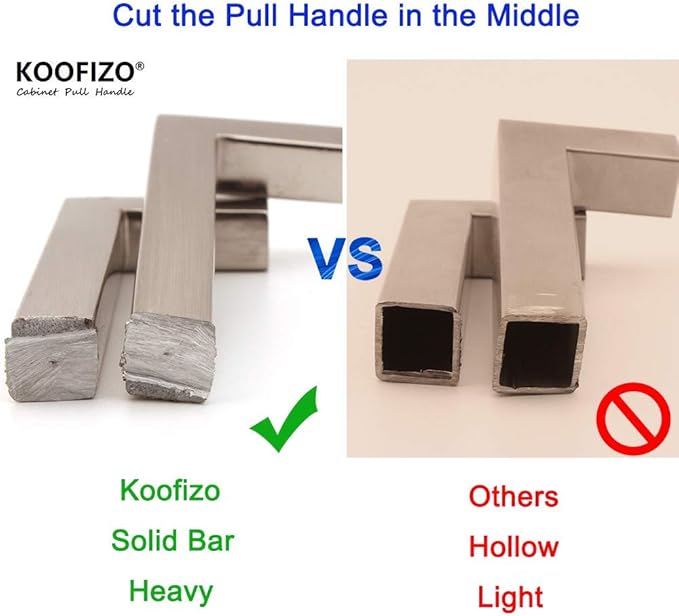 KOOFIZO Solid Square Bar Cabinet Handle - Brushed Nickel Furniture Pull, 10 Inch/256mm Screwhole Distance, Pack of 5 for Kitchen Cupboard Door, Bedroom Dresser Drawer, Bathroom Wardrobe Hardware