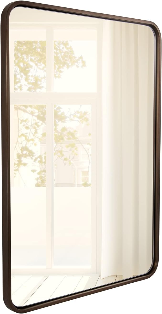 ANDY STAR Bronze Bathroom Mirror, 22X30’’ Bronze Mirrors for Wall, Rounded Rectangle Mirror for Bathroom Vanity Metal Framed, HD Reflection, Wall-Mounted Vertically or Horizontally