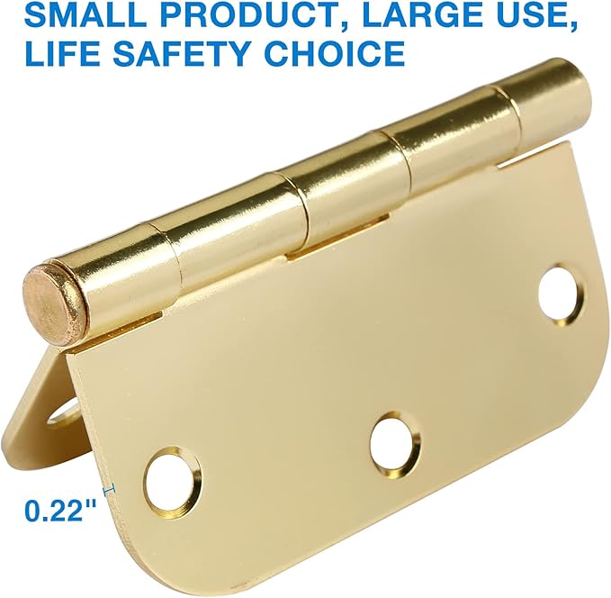 18 Pack Interior Door Hinges Polished Brass 3.5 inch X 3-1/2" 5/8 Radius,3 ½"Gold Round Standard Hinge for Single Doors DIY Assembly Bi-fold Table Hardware Kit House Accessories Home Eseentials