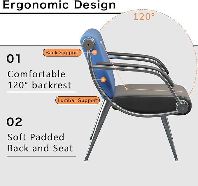 wonline 4 Seat Waiting Room Chair with Armrest PU Leather Office Furniture, Office Guest Seating Lobby Conference Reception Chairs for Airport Clinic Hospital Bank Salon Barber(Blue&Black)