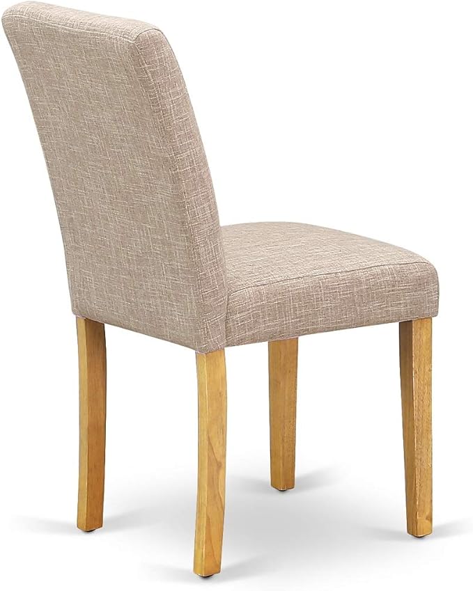 East West Furniture VAAB9-OAK-04 9 Piece Dining Table Set Includes an Oval Dining Room Table with Butterfly Leaf and 8 Light Tan Linen Fabric Parsons Chairs, 40x76 Inch, Oak