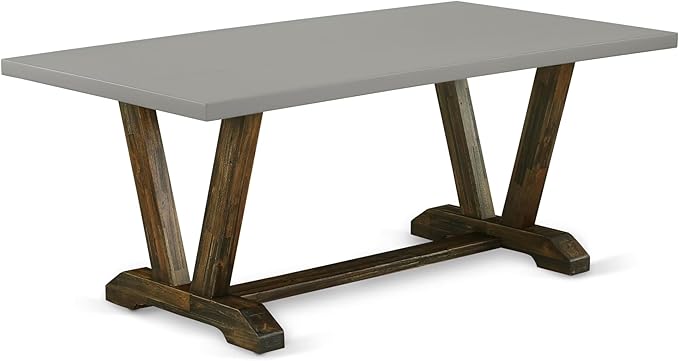 East West Furniture V797FL716-9 9 Piece Dining Room Table Set Includes a Rectangle Dining Table with V-Legs and 8 Dark Khaki Linen Fabric Upholstered Chairs, 40x72 Inch, Multi-Color