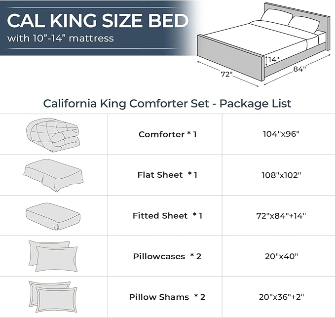 HEVUMYI Beige Tan Cali-King Comforter Set - 7-Piece All Season Bed in a Bag Cali-King, Ultra Soft Bedding Set with Comforter, Flat Sheet, Fitted Sheet, Pillowcases, Pillow Shams, Beige Tan