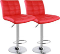 Leopard Adjustable Leather Bar Stools Square Back, Leather Padded with Back, Set of 2 (Red)