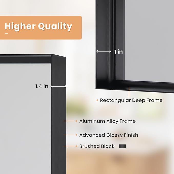 Melodieux Wall Vanity Bathroom Mirror for Over Sink, 30"x40" Rounded Rectangle Metal Deep Frame Wall Mounted Mirror Wall Decor for Living Room Hallway, Black