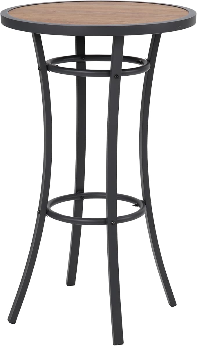 Bar Height Patio Table, 40-Inch Outdoor Pub Table Bistro Table with Wooden-Like Table Top & Metal Frame