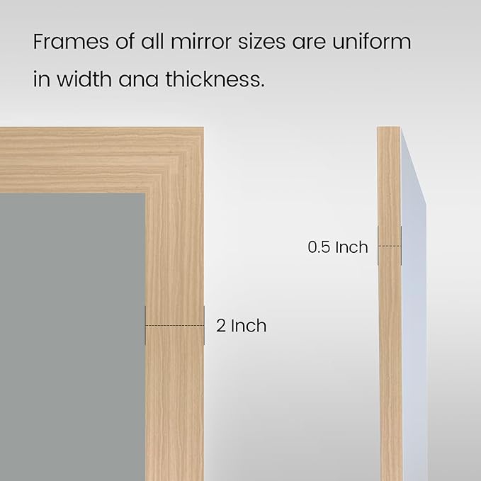 Amorho 60 X30 Inch Bathroom Mirror for Wall, Oak Wood Grain Metal Framed Mirror, Anti-Rust, Hang Horizontally/Vertically, Suitable for Bedroom, Farmhouse, Bathroom, Decorative