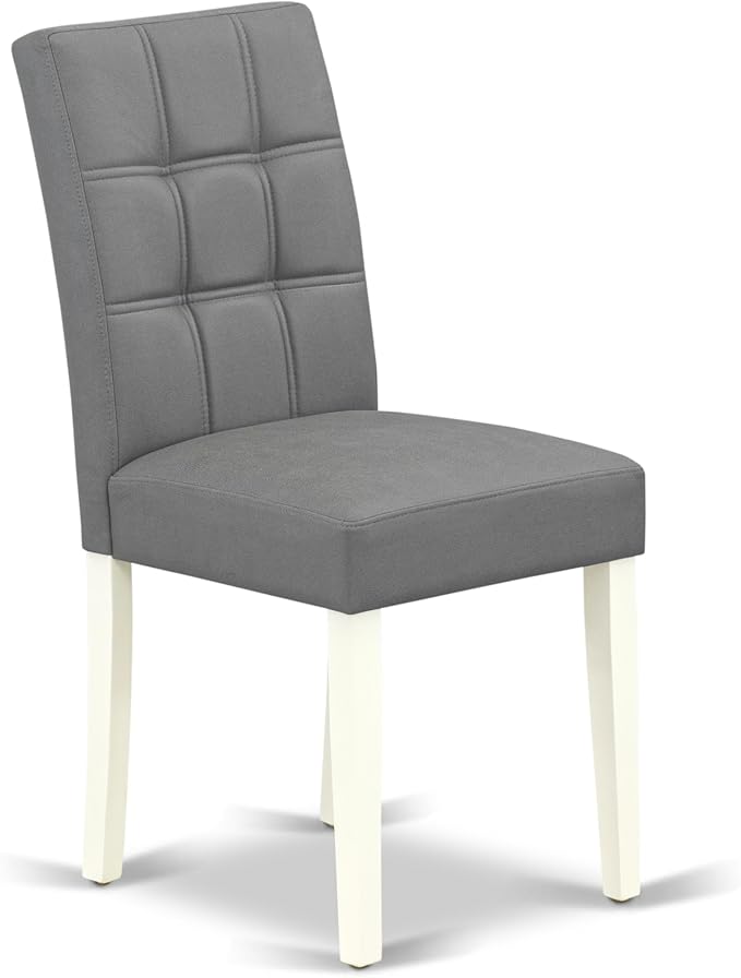 East West Furniture LGAS7-LWH-41 7 Piece Kitchen Table Set Contain A Modern Table and 6 Platinum Gray Polyester Fabric Dining Chairs with Stylish Back- Linen White Finish
