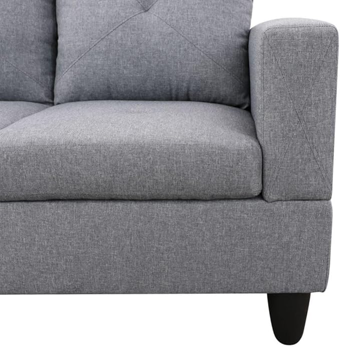 Grey L-Shaped 3-Piece Linen Sofa with Storage Ottoman Set, Sectional Couch Sofa Set for Living Room, Office, Small Space