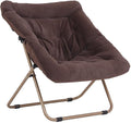 Saucer Chair, Comfy Bedroom Chairs, Oversized Folding Faux Fur Chair, Foldable Metal Frame Chair for Bedroom, Living Room, Balcony, Patio, Study, Playroom (Coffee)