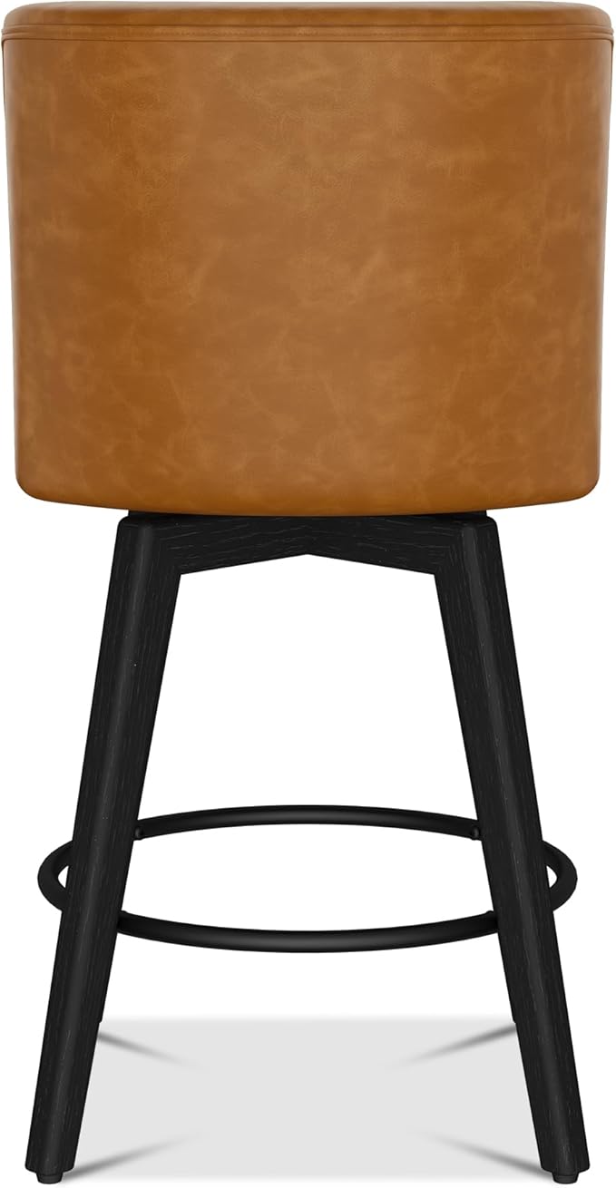 Counter Height Bar Stools Set of 2, Modern Swivel Barstools with Back and Wood Legs, Faux Leather Upholstered Counter Height Stools, 26" H Kitchen Island Stools, Home Bar, Whisky Brown