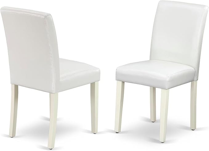 East West Furniture CAAB7-LWH-64 7 Piece Kitchen Table & Chairs Set Consist of a Rectangle Dining Room Table and 6 White Faux Leather Parsons Dining Chairs, 36x60 Inch, Linen White