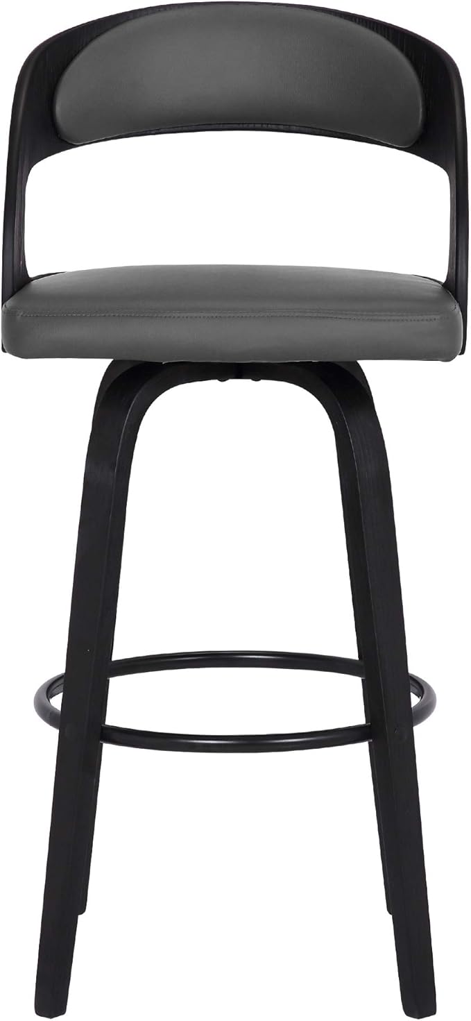Armen Living Shelly 30" Bar Height Swivel Gray Faux Leather and Black Wood Bar Stool - Set of 3