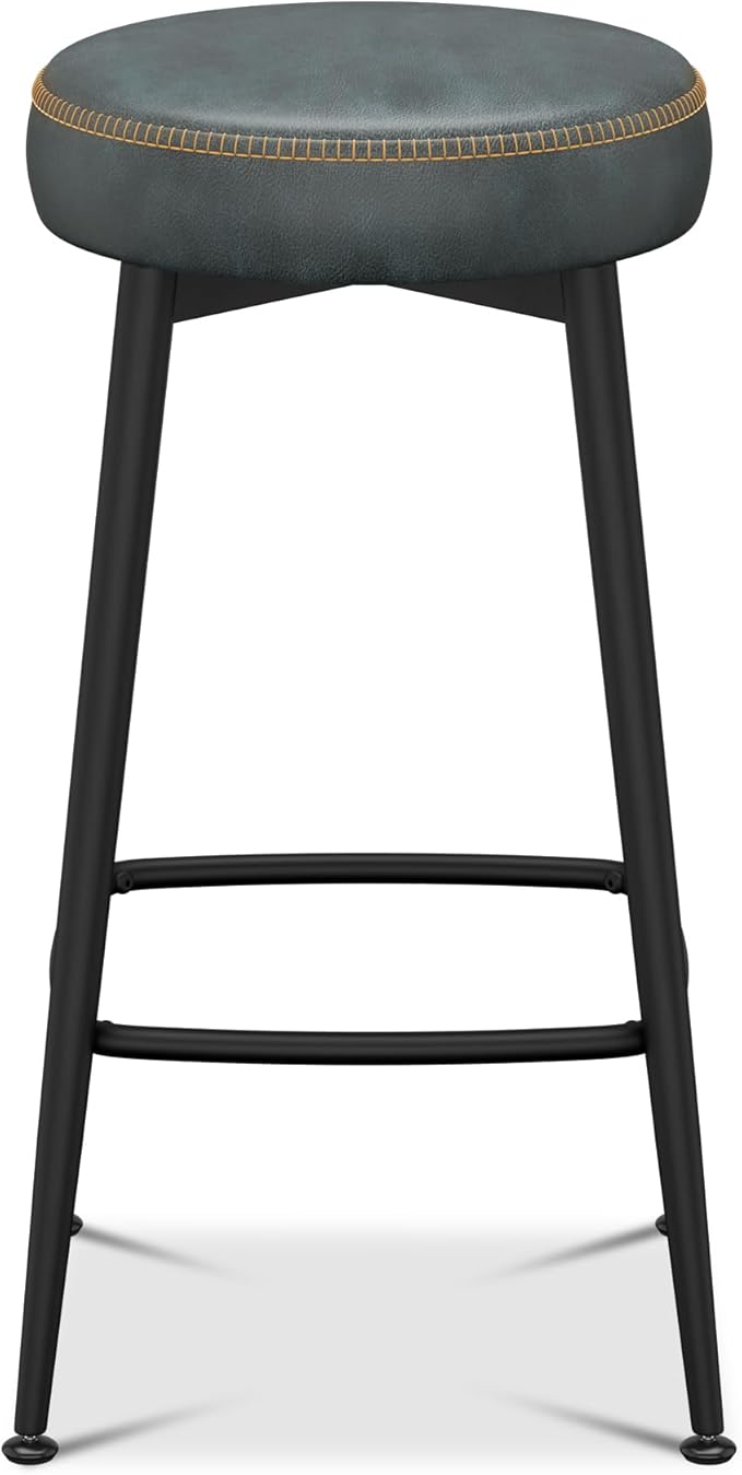 Counter Height Bar Stools, 26" H Backless Bar Stools Set of 6, Upholstered Faux Leather Kitchen Counter Stools, Mid Century Modern, Kitchen Island Home Bar, Pub, Black Blue