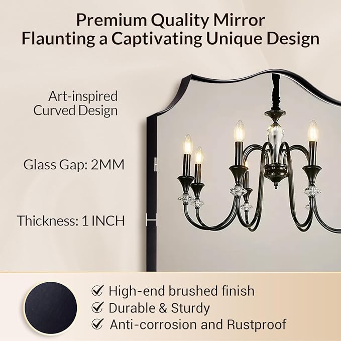 Black Bathroom Mirror, 24x32 Unique Irregular Mirror, Rectangle Mirror with Wavy Edge in Premium Stainless Steel Metal Frame 1" Deep, Wall Mounted Horizontal/Vertical