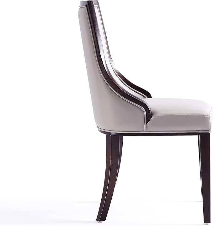 Manhattan Comfort Grand Avenue Faux Leather Dining Chairs, Parsons Accent Furniture with Padded Wingback Seat and Solid Beech Wood Frame, Set of 4, Light Grey